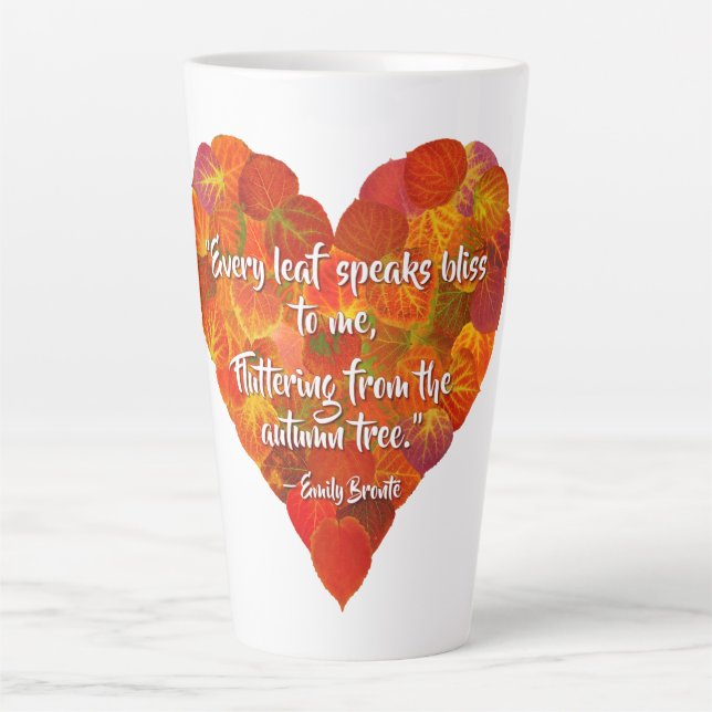 Tasse Latte I Love Automne—Rouge Aspen Leaf Heart 1, Citation  (Devant)