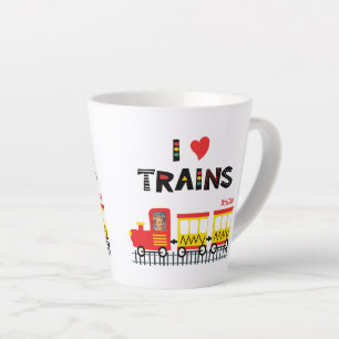 Tasse Latte I Love Trains Colorful Kids Photo and Name Dinner