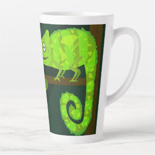 Tasse Latte Illustration de caméléon vert mignon Reptile tropi