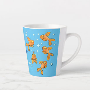 Tasse Latte Illustration de caricature de poisson rouge orange