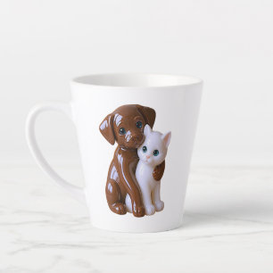 Tasse Latte Illustration de chien et chat fantaisiste