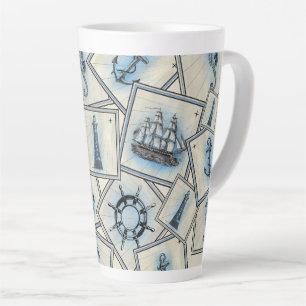 Tasse Latte Illustration de collage vintage nautique