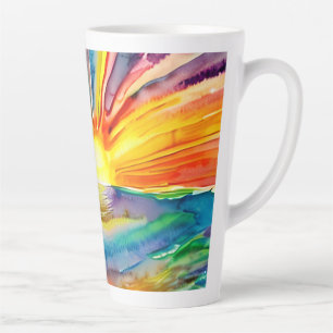 Tasse Latte Illustration de coucher de soleil vibrant reflet d
