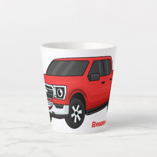 Tasse Latte Illustration de dessin animé de camionnette rouge 