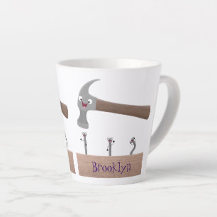 Tasse Latte Illustration de dessin mignon, marteau et ongles