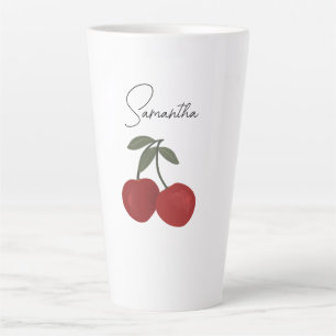 Tasse Latte Illustration de deux cerises rouges   Art de fruit