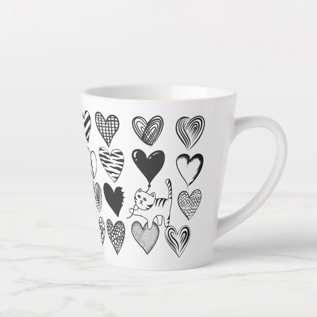 Tasse Latte Illustration de l'Motif de chats et de coeur (Droite)