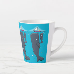 Tasse Latte Illustration de mignons baleines et voiliers