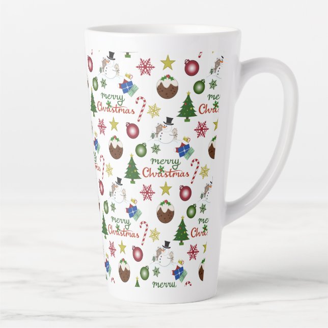 Tasse Latte Illustration de Noël Mix Motif de répétition (Droite)