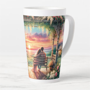 Tasse Latte Illustration de vue sur porche au coucher du solei