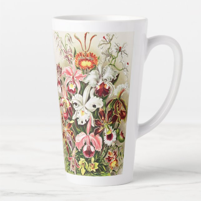 Tasse Latte Illustration d'orchidées vintages (Droite)