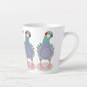 Tasse Latte Illustration drôle de pigeon curieux