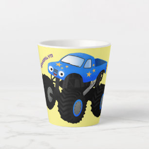 Tasse Latte Illustration d'un camion monstre bleu mou