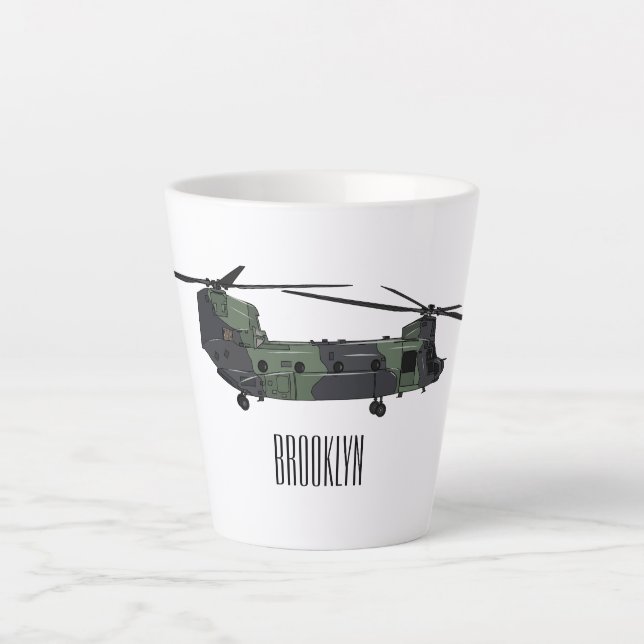 Tasse Latte Illustration d'un hélicoptère de l'armée de Chinoo (Devant)