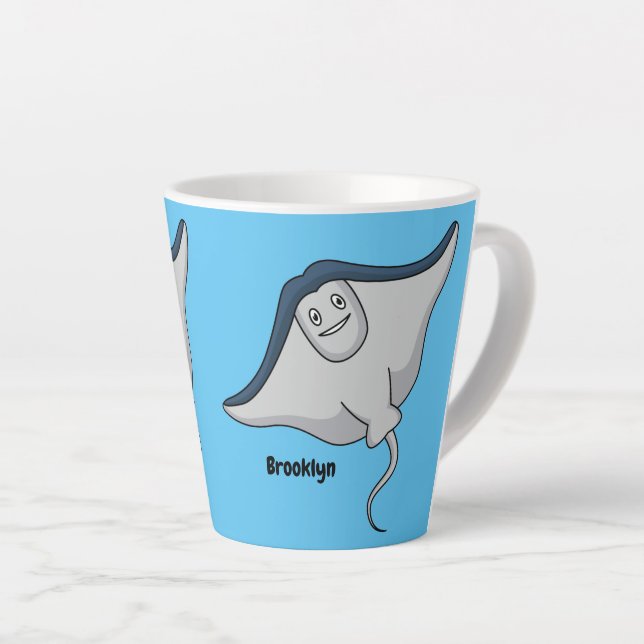 Tasse Latte Illustration d'une caricature de poisson stingray (Angle droit)