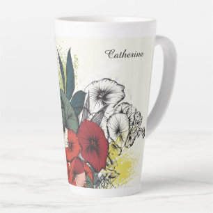 Tasse Latte Illustration Fleur de nom personnalisé