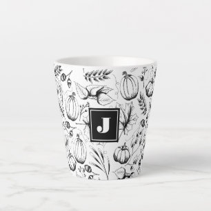 Tasse Latte Illustration moderne de la chute noire et blanche 