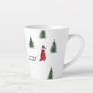 Tasse Latte Illustration Noël hiver neige renard