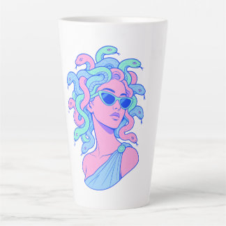 Tasse Latte Illustration Rétro‑Pop de Méduse – Lunettes de sol