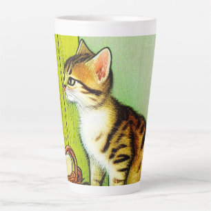 Tasse Latte Illustration vintage Tabby Cat