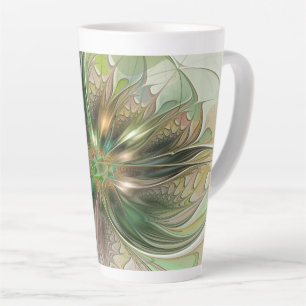Tasse Latte Imaginaire coloré Moderne Fleur Fractale Abstraite