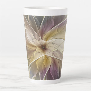 Tasse Latte Imaginaire Floral Gold Eggplant Art Fractal Abstra