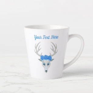 Tasse Latte Imaginaire White Deer Head Antlers Joli Blue Roses