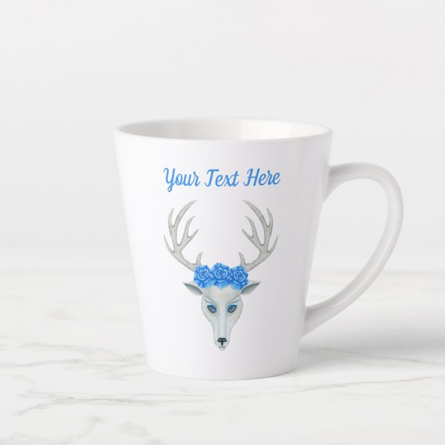 Tasse Latte Imaginaire White Deer Head Antlers Joli Blue Roses (Droite)