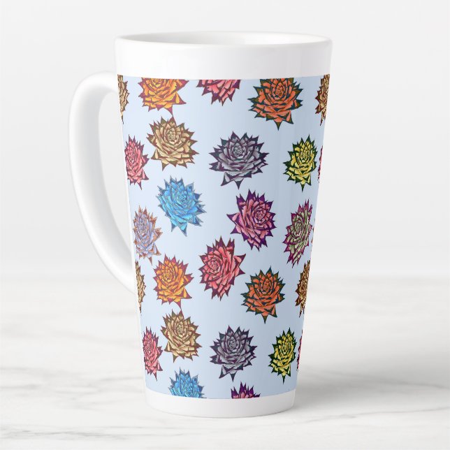 Tasse Latte Impression Rose pointillée, Modèle Floral Moderne (Angle gauche)