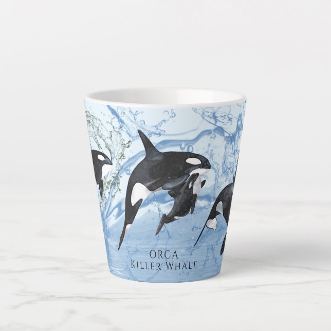 Tasse Latte Incroyable Orques d'aquarelle noire et blanche (Devant)