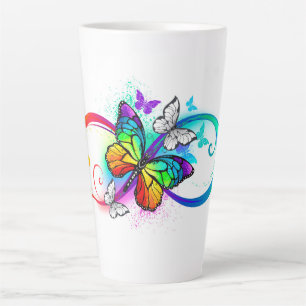 Tasse Latte Infini lumineux avec papillon arc-en-ciel