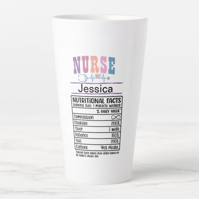 Tasse Latte Infirmière personnalisée Faits nutritionnels Drôle (Devant)