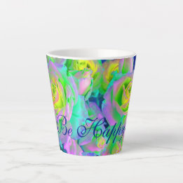 Tasse Latte Iridescente esthétique Roses précoces Soyez heureu