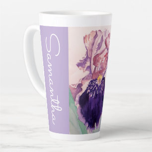 Tasse Latte Iris peints à la main Fleur Floral Aquarelle