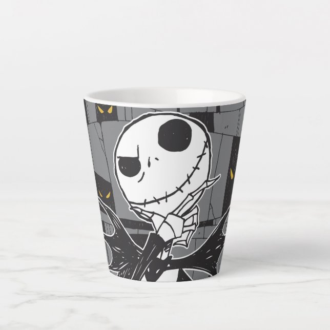 Tasse Latte Jack Skellington| Éffrayant Arrière - plan oculair (Devant)