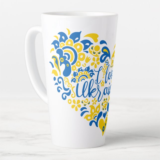 Tasse Latte J'aime Ukraine inspiration citation coeur (Angle gauche)