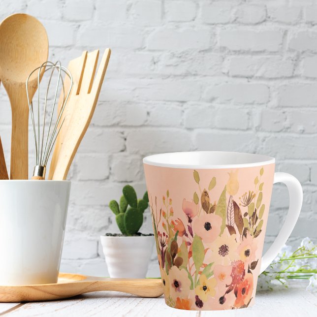 Tasse Latte Jardin de fleurs d'apricot (Créateur téléchargé)