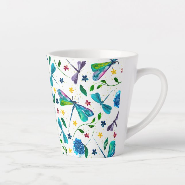 Tasse Latte Jardin de la libellule de couleur d'eau-flottaison (Droite)