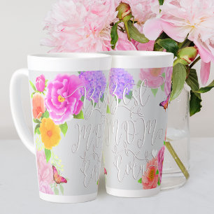 Tasse Latte Jardin de pivoines romantiques gris Meilleure mama