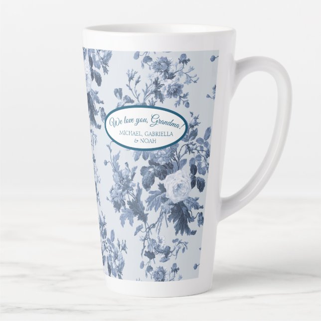 Tasse Latte Jardin Floral Anglais Dusty Blue n White Grand-mèr (Droite)