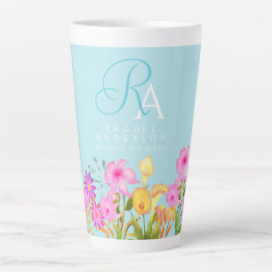 Tasse Latte Jardin Floral Monogramme bleu