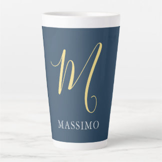 Tasse Latte Jasmin Monogramme Gris Ardoise Nom Spécial Cadeau