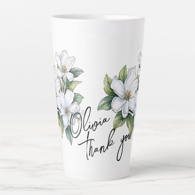 Tasse Latte Jasmine "Merci !" Slogan et nom modifiables (Devant)