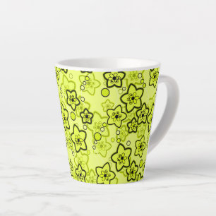 Tasse Latte Jaune avec motif floral néon brillant noir