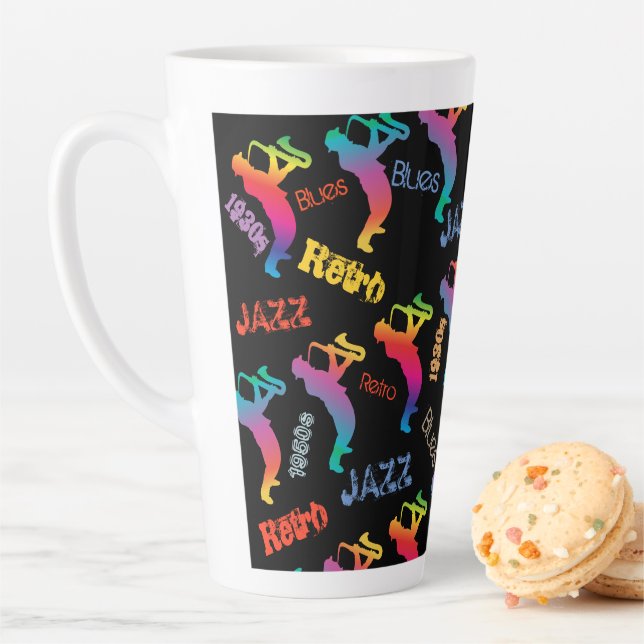Tasse Latte Jazz Musiciens Retro Music POP ART Rainbow (En situation)