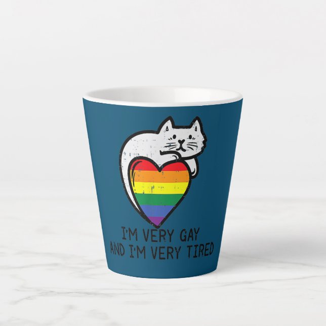 Tasse Latte Je suis très gay et très fatigué LGBT Cat Pride (Devant)