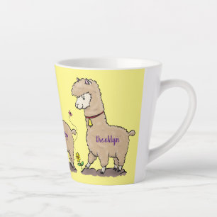 Tasse Latte Joli alpaga joyeux avec dessin animé de papillon
