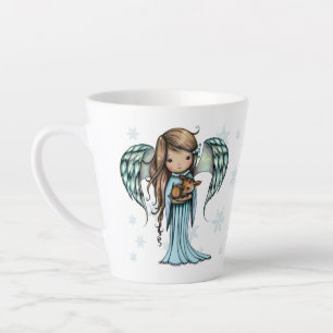 Tasse Latte Joli ange tenant un faon dans les flocons de neige