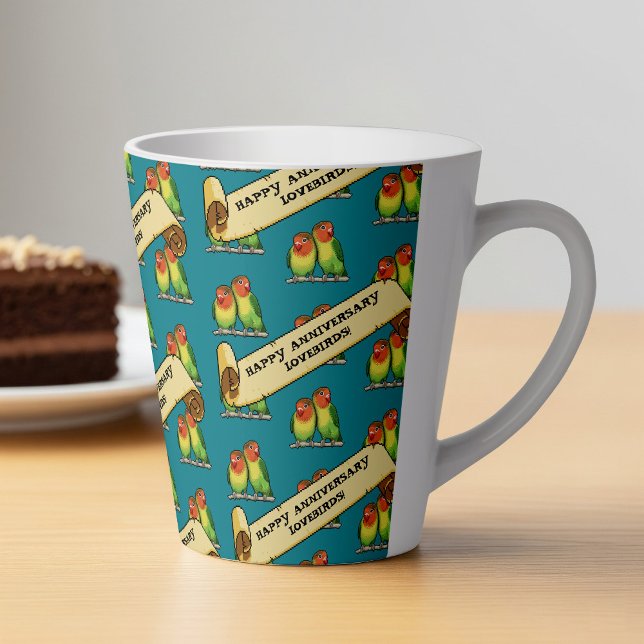 Tasse Latte Joli Anniversaire Romantique Lovebirds (Créateur téléchargé)