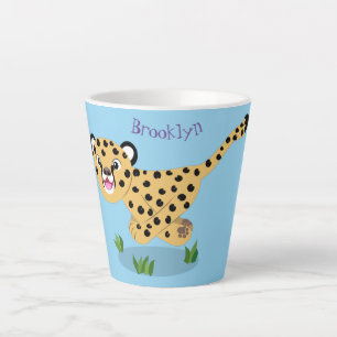 Tasse Latte Joli bébé guépard en cours de dessin animé illustr